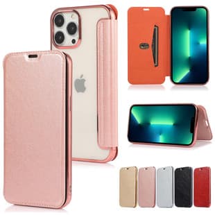 Compatible with iPhone 16E Flip Leather Case, Apple 14 Electroplated TPU Transparent Protective Cover with Card Slot, Phone Case 17