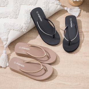 Women's Summer Platform High Heel Sandals, Fashionable Outdoor Wear, Thick Sole Anti-Slip Beach Flip Flops, Ladies' Thong Sandals