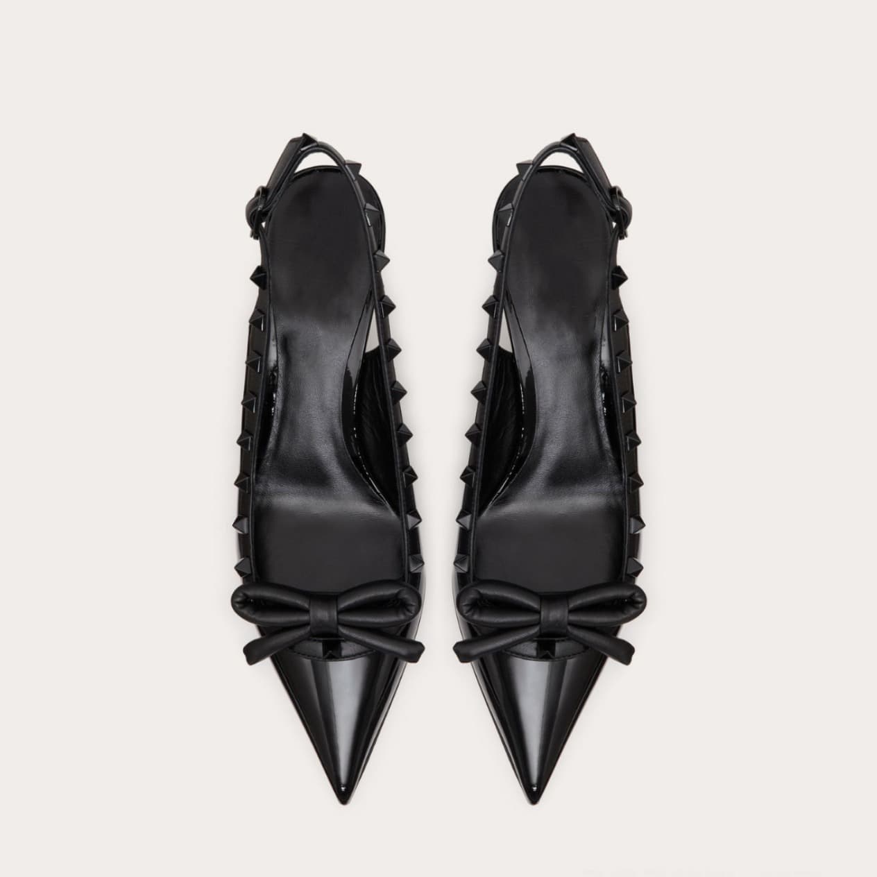 2024 Warren Backless High-Heeled Shoes Women's Flat Shoes with Bow, Studs, Patent Leather Pointed Toe Flat Shoes, Fashionable and Versatile