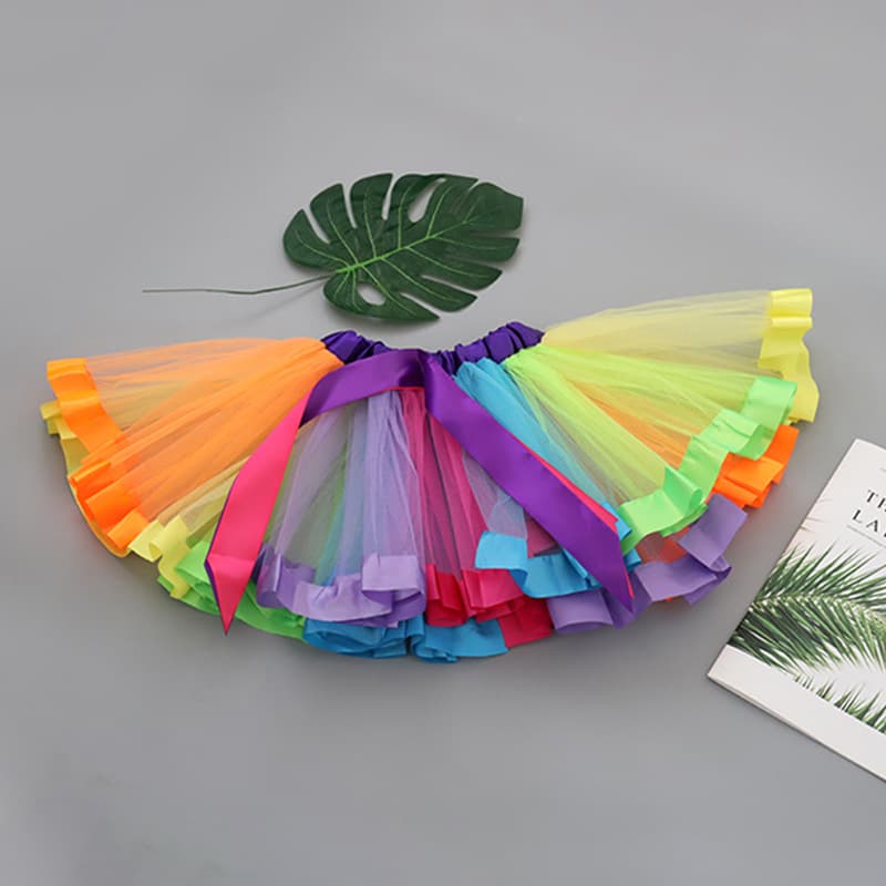 European and American children's rainbow mesh tutu skirt, kids' rainbow princess dress, baby half skirt puff skirt wholesale.