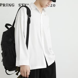 Summer Men's Shirt Wrinkle-Free Black Jacket Thin Premium Drape Long Sleeve Trendy Casual Shirt All-Season
