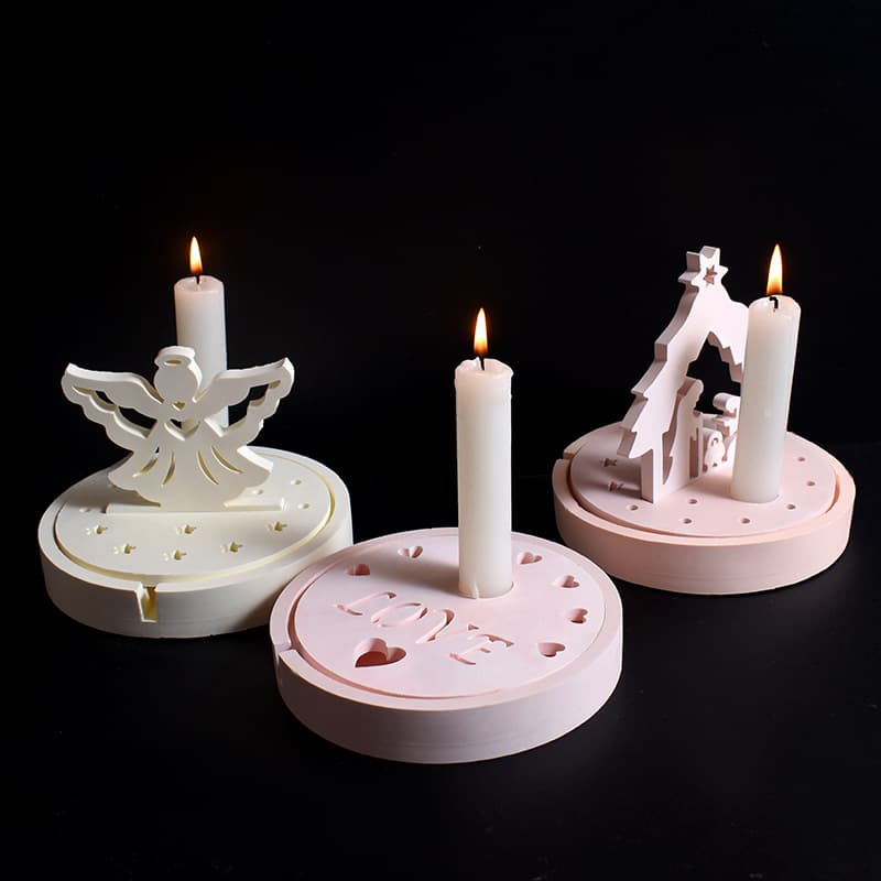Round LED Light Box Candle Holder Mold - Christmas Tree Angel Plug Board Home Love Candle Holder Lamp Plaster Silicone Mold