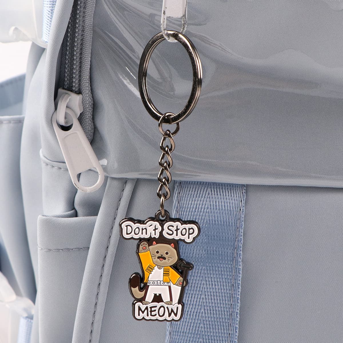 Cartoon Rock Singer Cat Keychain Lanyard Student Backpack Bag Charm Pendant Zinc Alloy Keychain Accessory