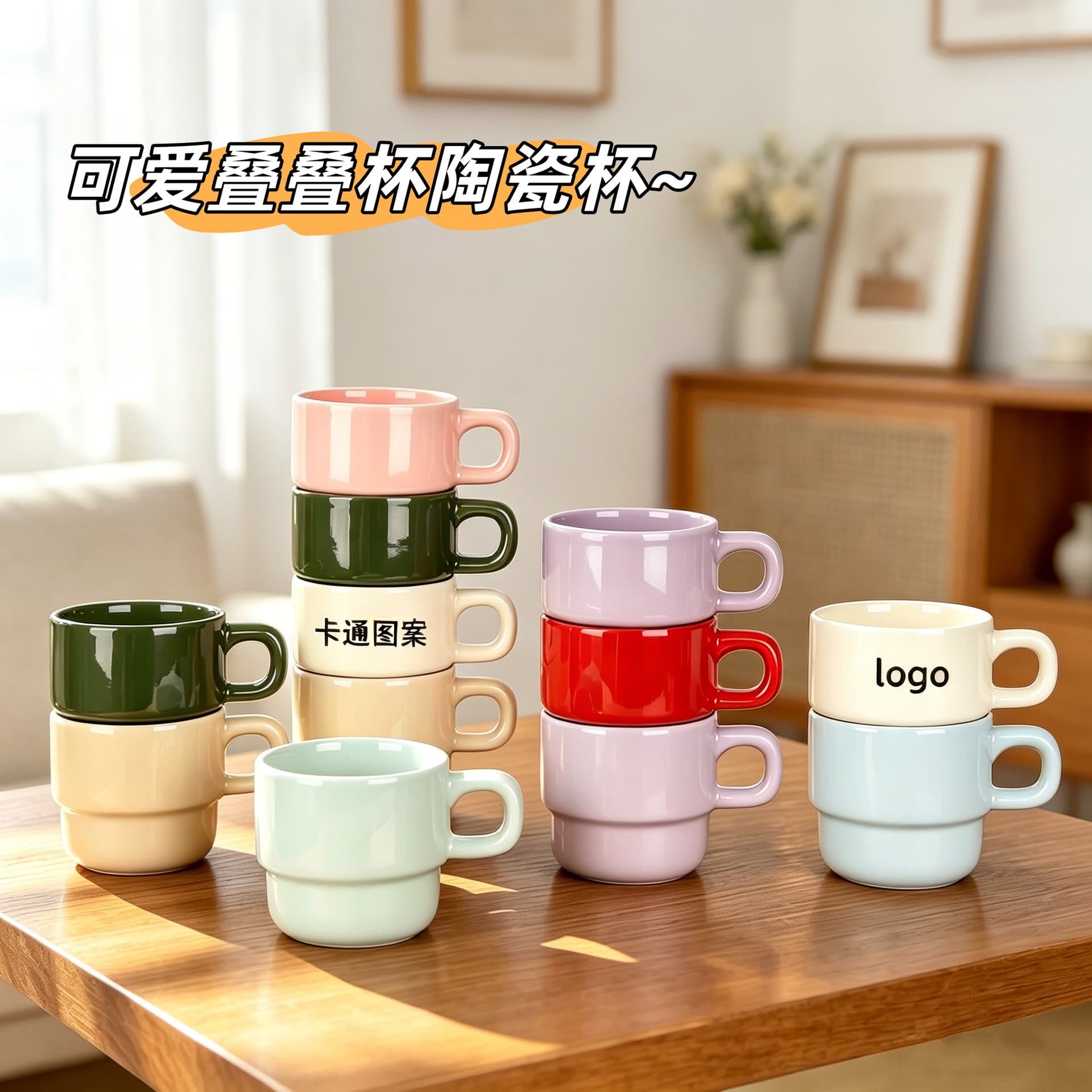 Stackable Cute Ceramic Cup with Logo, Cartoon Dog Mug, High-Quality Ins Coffee Cup Gift Water Cup