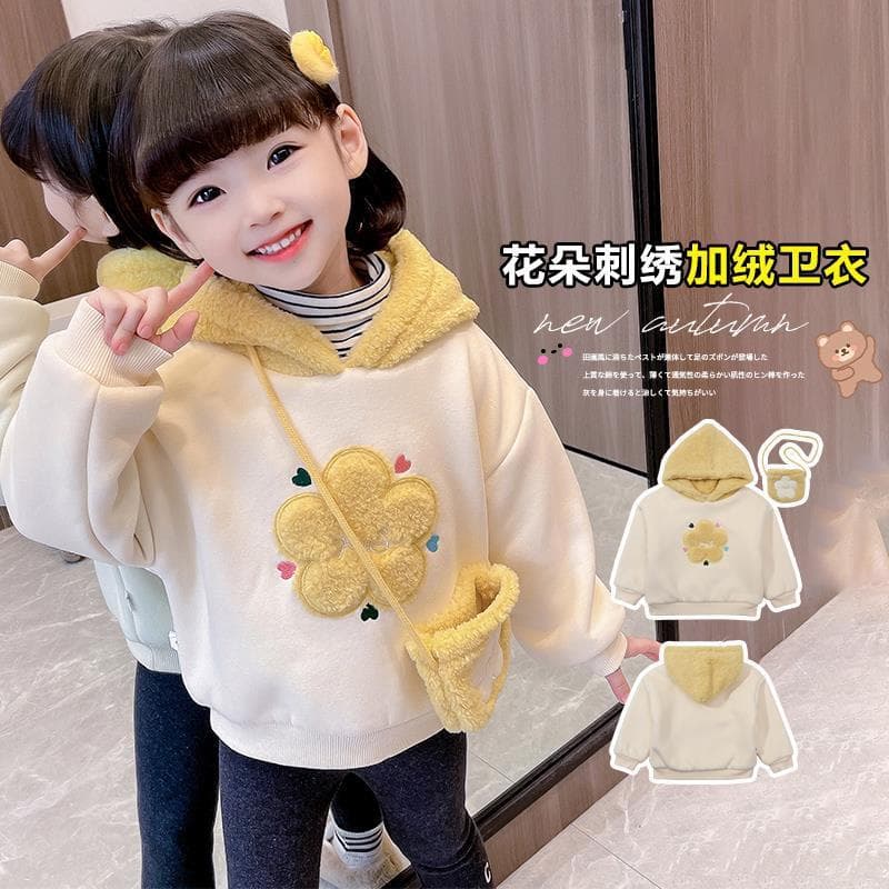 Girls' autumn and winter suits plus velvet and thickening 2023 new children's sweatshirts winter clothes fashionable baby two-piece set for children