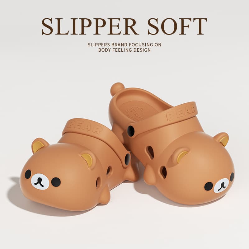 Women's Summer Slip-On Shoes Anti-Slip Cute Bear Hole Design Comfortable Easy Wear PVC Material Footwear for Outdoor Use