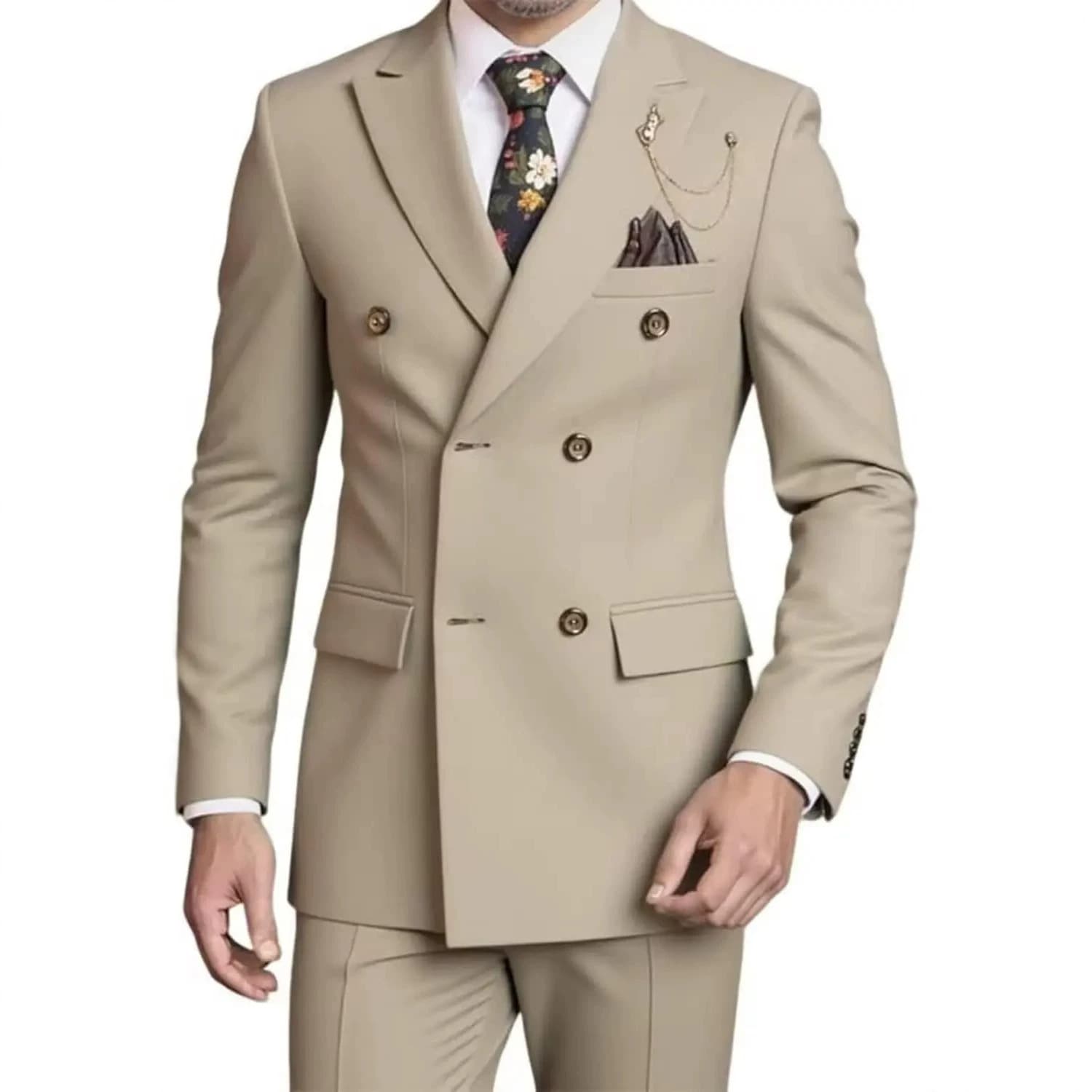 Men's Suit 2026 New Double-Breasted Slim Fit Korean Style Groom Wedding Suit Formal Occasion Amazon