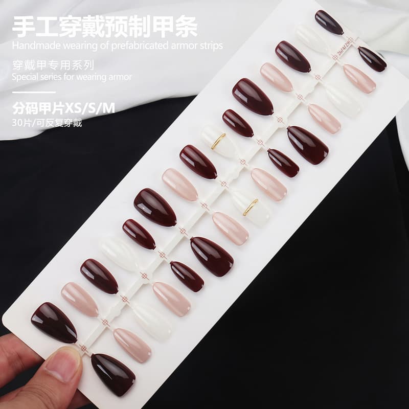 Handmade Wearable Nails Cross-Border New Retro Hong Kong Style Gold Thin Ring Solid Color Versatile Basic Fake Nails