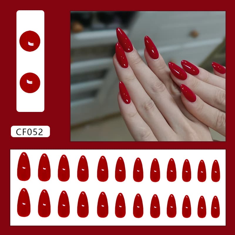 Simple and Elegant Red Almond Medium-Length Nail Tips, Whitening Effect, Detachable Wearable Nails, 24 Pieces