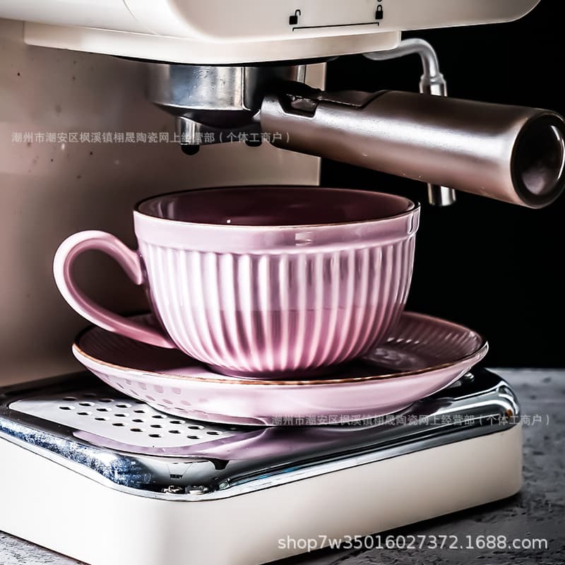 Vintage Coffee Cup and Saucer Set, Latte Art Cup for Coffee Shop, Ceramic Drip Coffee Cup, Afternoon Tea Set