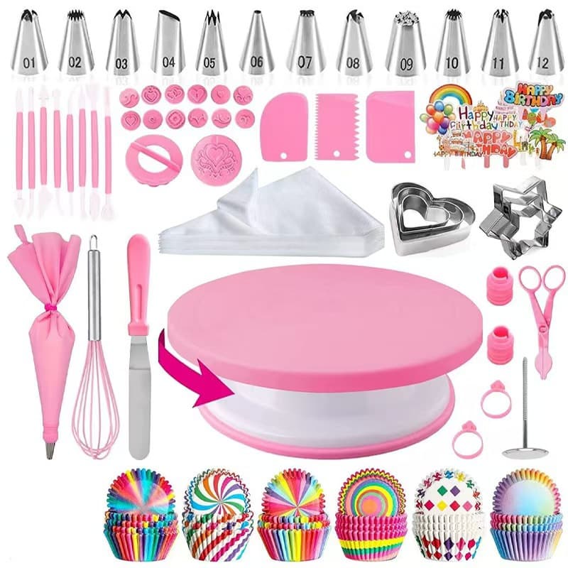 Amazon 255-piece Cake Baking Turntable Set DIY Baking Tools Piping Tips Piping Bags Butter Scrapers
