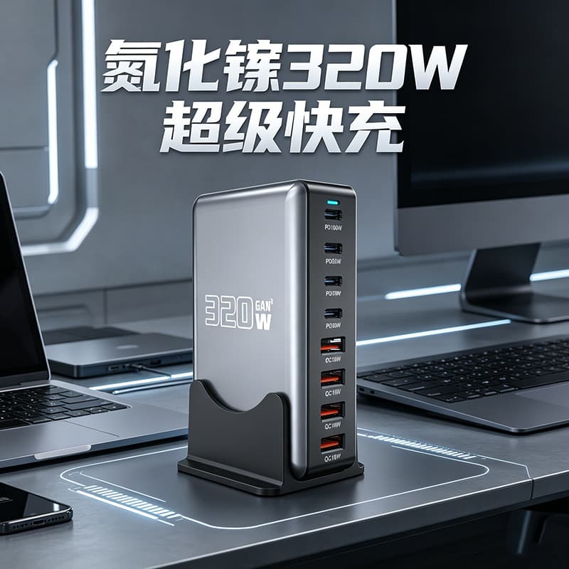 Cross-border 320W gallium nitride charger mobile phone desktop charger European standard US standard 300w desktop charging station