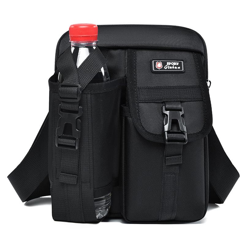 Unisex Outdoor Shoulder Bag with Water Bottle Strap, Fashion Crossbody Bag, Flash Resistant and Durable Oxford Shoulder Bag