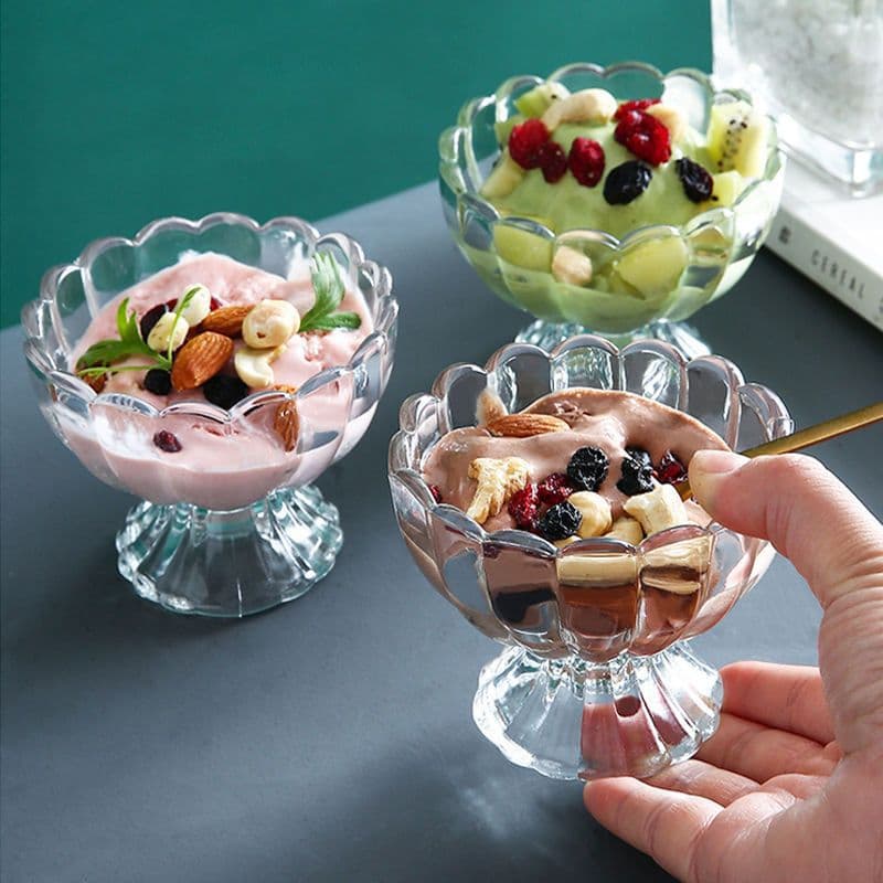 Lotus Ice Cream Cup Transparent Glass Cup Creative Home Milk Tea Dessert Cup Yogurt Salad Ice Cream Bowl