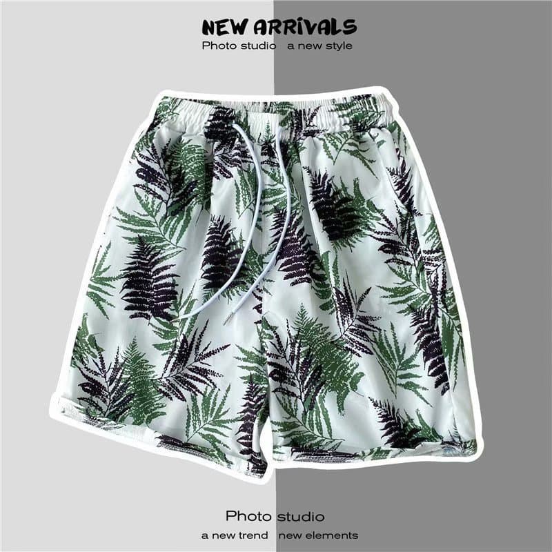 Hawaii Floral Print Men's Summer Beach Vacation Loose Fit Casual Shorts Lightweight Polyester Beach Pants K1116