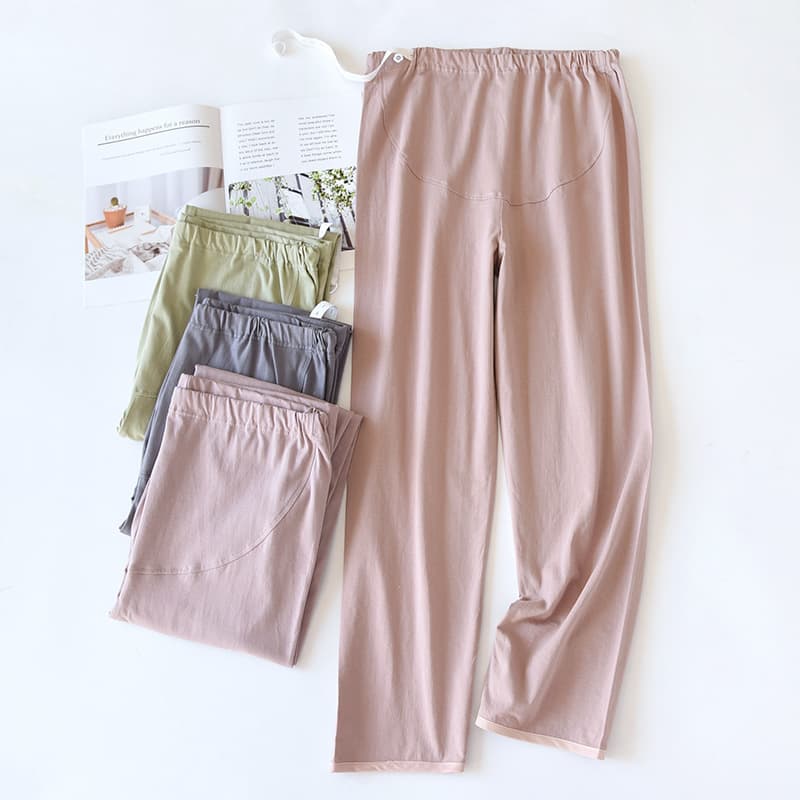 Adjustable Cotton Maternity Pants with Belly Support, Spring and Autumn Thin Style, Solid Color, Plus Size, Soft and Loose Home Pants