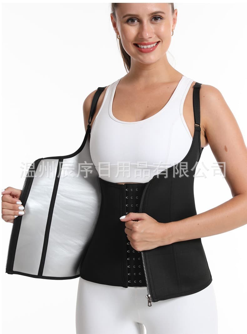 Cross-border Slimming Bodysuit Tummy Control Vest Neoprene Zipper Waist Trainer Women's Bust Support Three-Layer Sweat Vest
