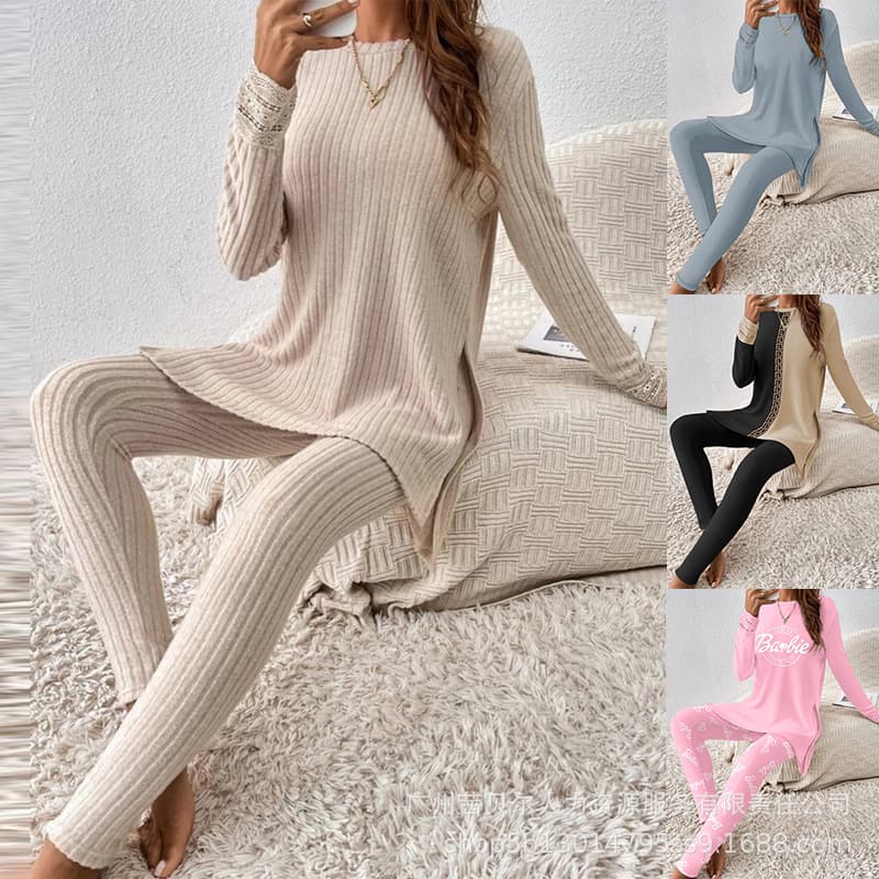 2023 New Export Lace Patchwork Contrast Color Top + Pants Set (2-Piece Set) LPU11590