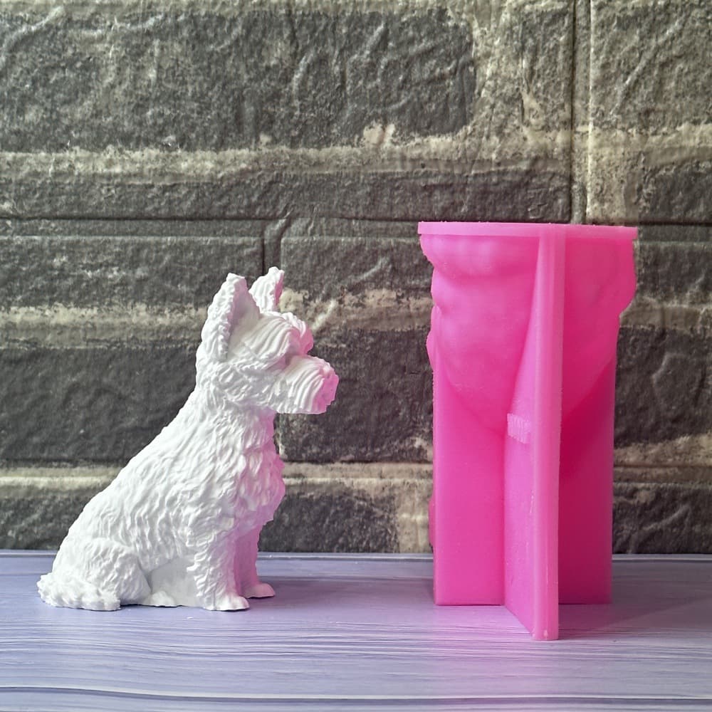Sitting Yorkshire Terrier Figurine Mold for Candle, Plaster DIY, Plaster Figurine, Candle Holder Silicone Mold W1027