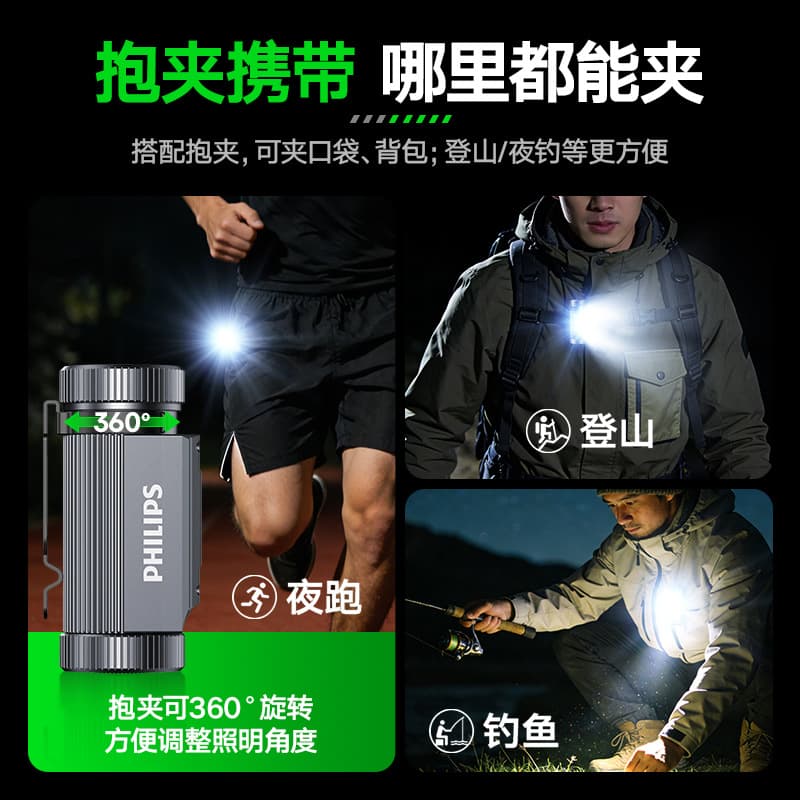 Philips High-Power Rechargeable Headlamp Ultra-Bright Head-Mounted Mining Light Flashlight Long-Range Lithium Battery Outdoor Long Battery Life