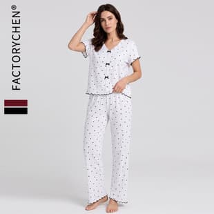 Cross-Border New Pajama Set Women Summer Thin Modal Fashion Print Two-Piece Set Short Sleeve Long Pants Homewear