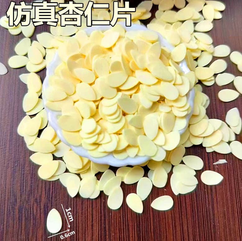 Simulated almond slices, fake almond slices, pinched simulated bread decorations, simulated cake desserts, slime fillings