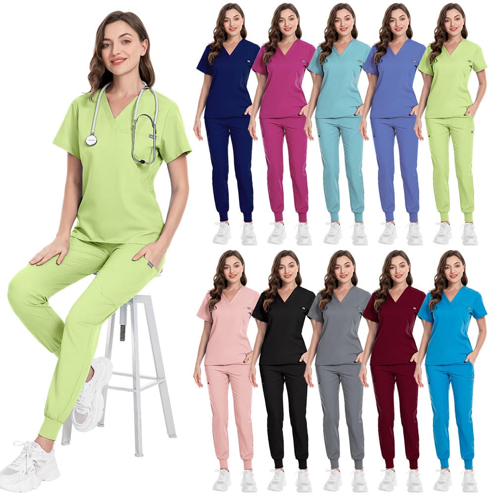 High Quality Lab Coat Maternity Center Caregiver Uniform Scrub Top Nurse Uniform Solid Color Set for Women