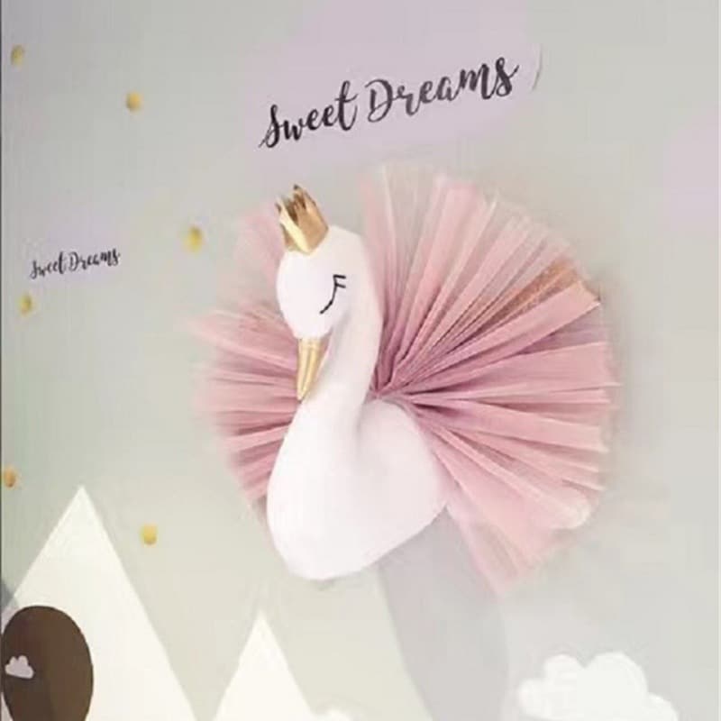 Ins Kids Room Pretend Play Soft Decor Game House Gold Crown Swan Wall Hanging Decoration Dream Princess Wall-Mounted