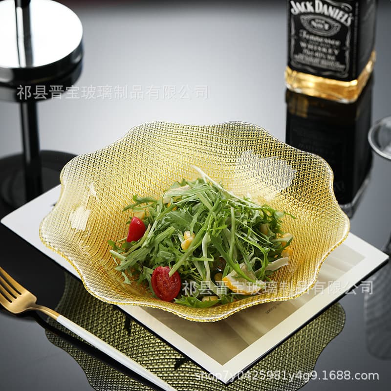 2026 New Glass Cold Dish Bowl Embossed Glass Salad Bowl Home Creative Petal Bowl Fruit Dessert Bowl Tableware