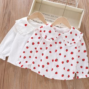 Girls Long Sleeve Shirt Spring Autumn Cotton Turn-down Collar Lace Korean Top Kids Clothing Class A for Export