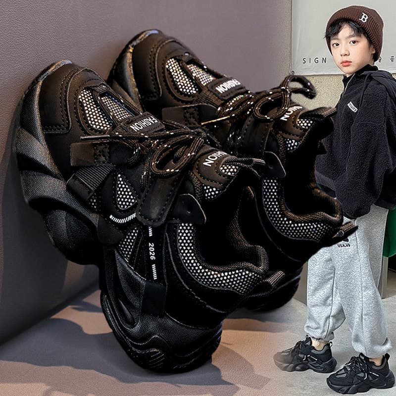 Boys' Shoes 2026 Spring New Children's Running Sneakers Big Kids Casual Lightweight Black Dad Shoes Trendy Brand
