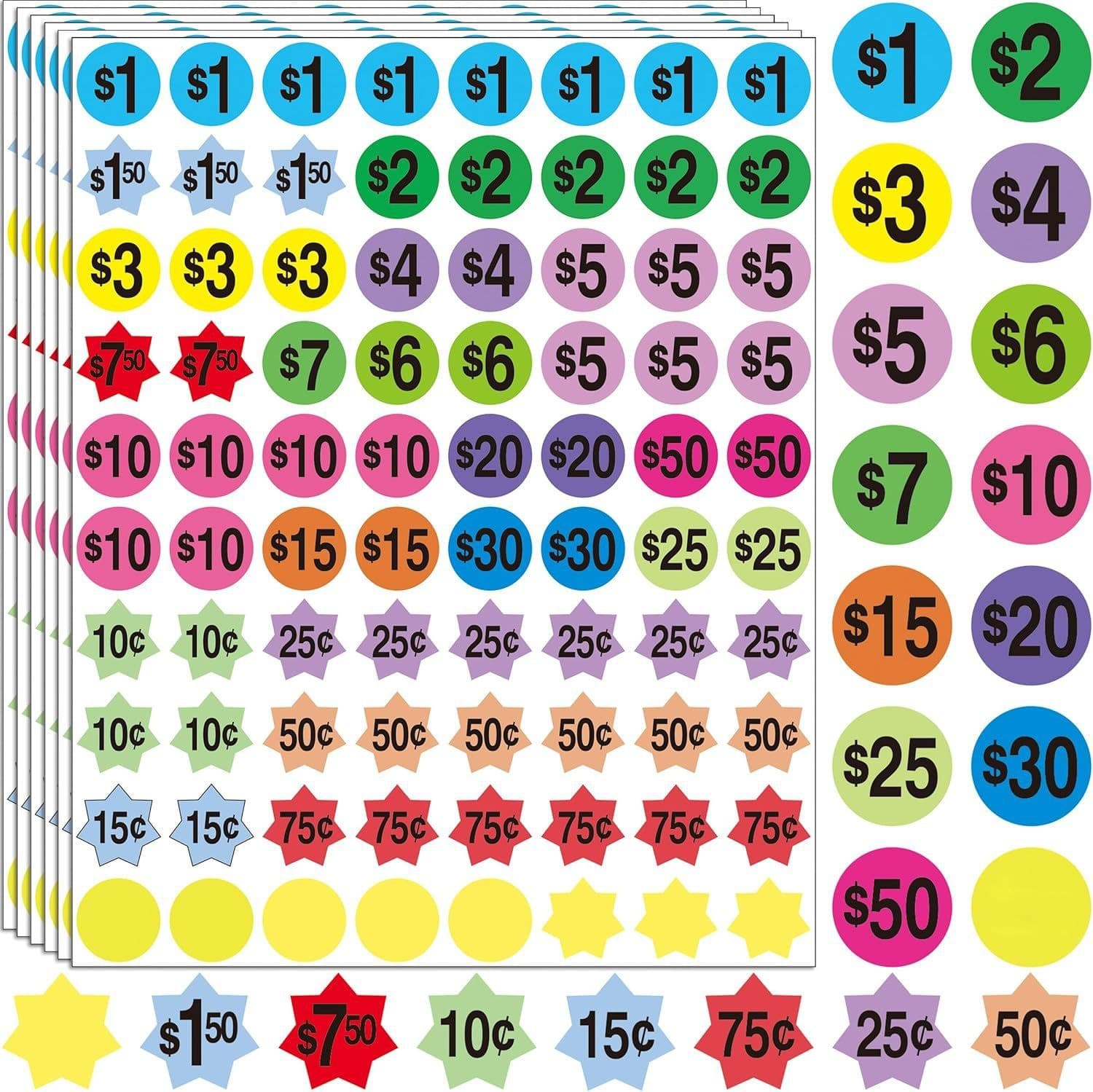 Yard Sale Price Stickers Garage Sale Stickers Round Bright Label Stickers Flea Market Price Stickers