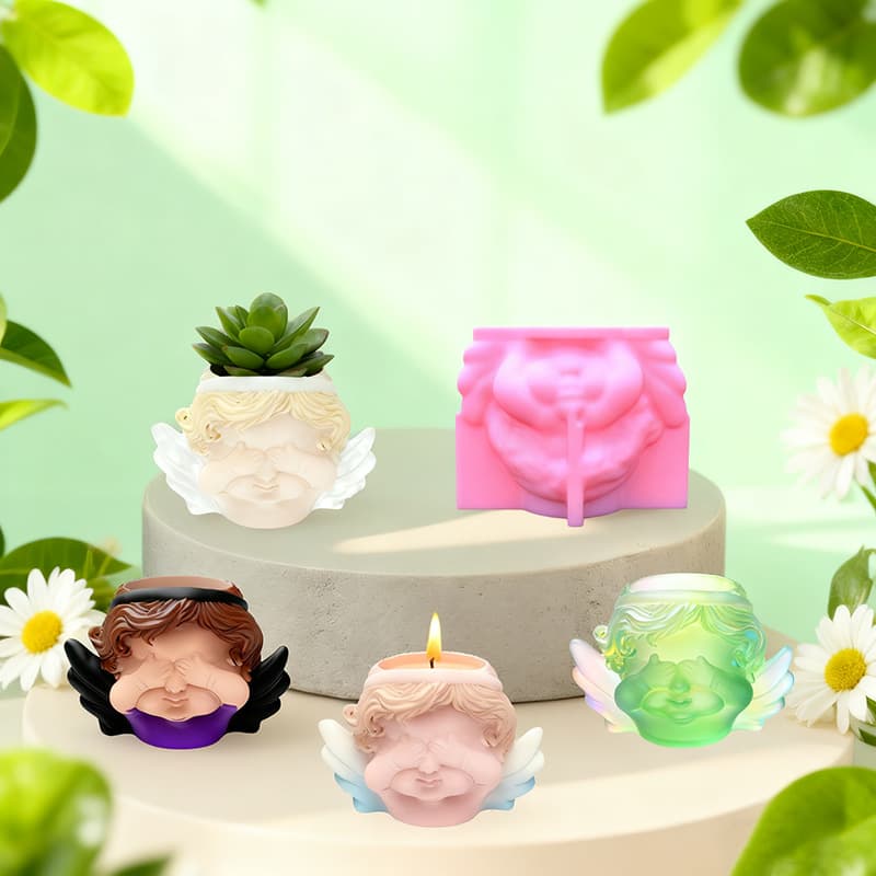 Cute angel covering eyes shape silicone mold succulent flower pot aromatherapy candle holder table decoration C149
