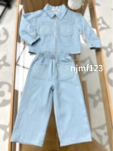 Girls Denim Set 2026 New Stylish Loose Jacket with Wide-Leg Pants, Casual Fashion Two-Piece Set, Drop Shipping