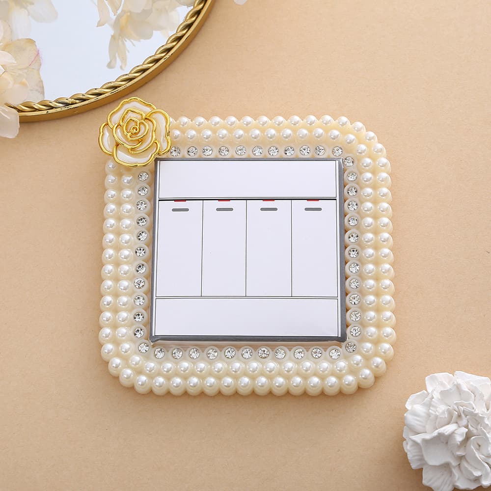 European Style Resin Creative Pearl Rhinestone White Switch Sticker Socket Sticker Double Switch Sticker Factory Direct Wholesale Decoration