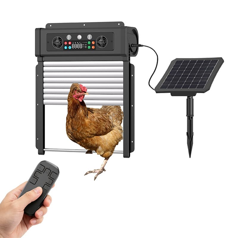 New Solar Chicken Coop Door Outdoor Automatic Roller Shutter Open and Close Remote Control Smart Poultry Pet Door