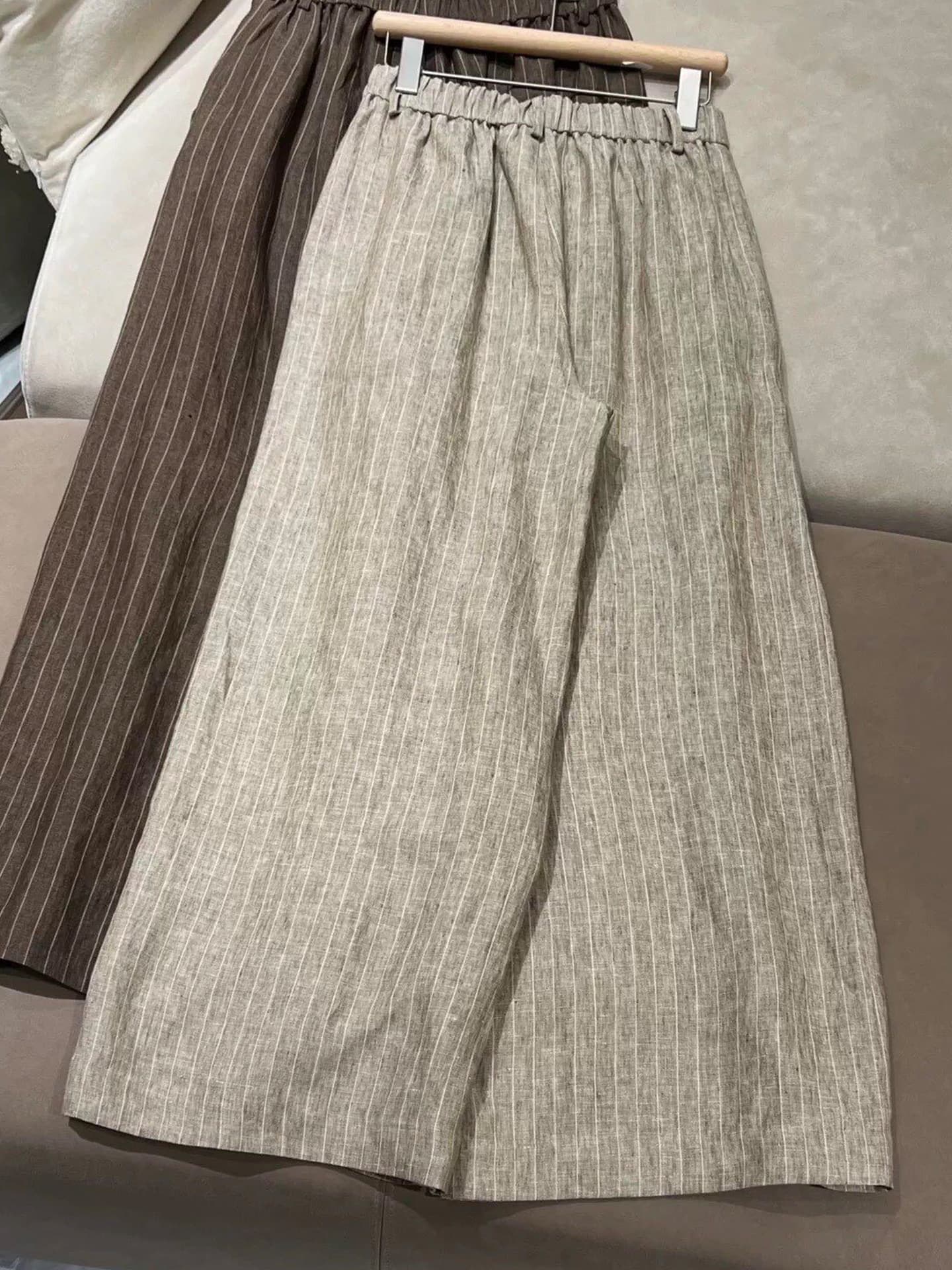 Drape Stripe Slimming Wide-Leg Pants for Women Summer Thin High-Waist Pleated Narrow Casual Straight-Leg Trousers Elegant Long Pants