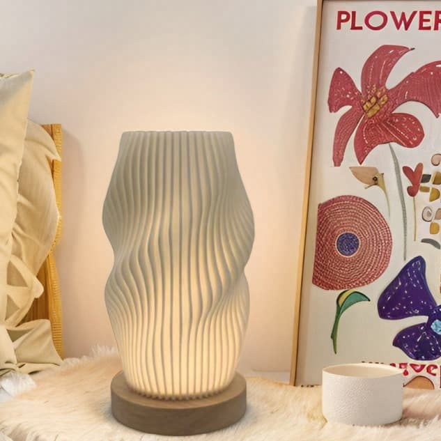 Nordic Solid Wood Decorative Table Lamp, 3D Printed Ambiance Lamp, Charging Touch Switch Home Bedside Night Light Rechargeable