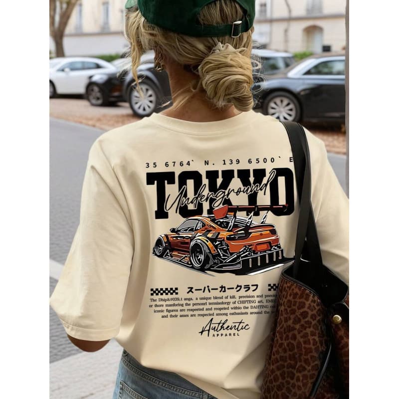 Ouma Cotton Summer New Casual Simple Funny Race Car Print White
