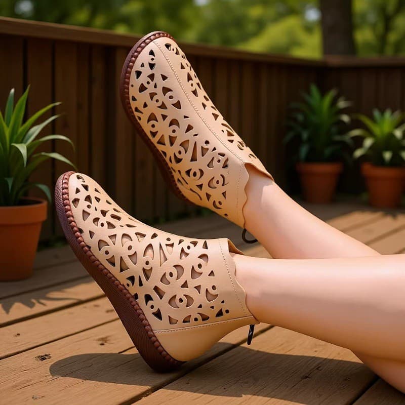 European and American Export Summer Large Size Hollow Boot Sandals for Women, New Style Breathable Hole Flat Large Size Mother Sandals, Independent Station