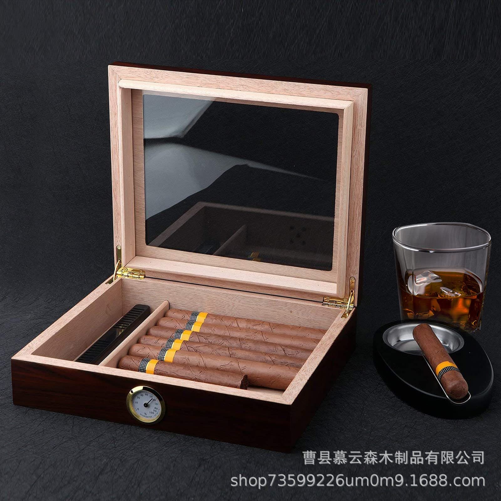 Wooden cigar box for home use, cigar storage, cigar humidifier, humidity tester box, cigar gift packaging