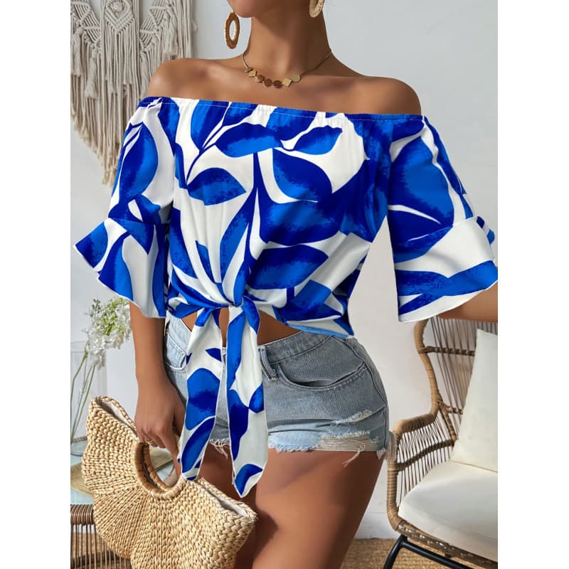 Cross-Border Standard Code New Style Women's Hawaiian Off-Shoulder Top, Tropical Party Shirt, Beach Vacation Top