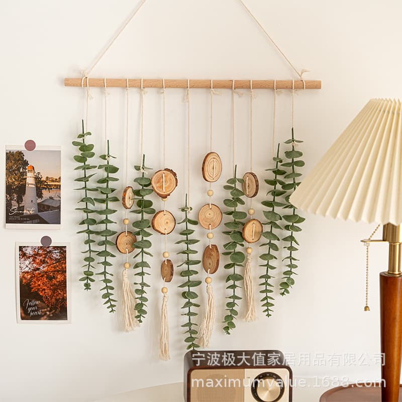 Faux Eucalyptus Leaf Hanging Decoration Handwoven Wall Hanging for Room Decor, Entryway Background Wall, Ins Style