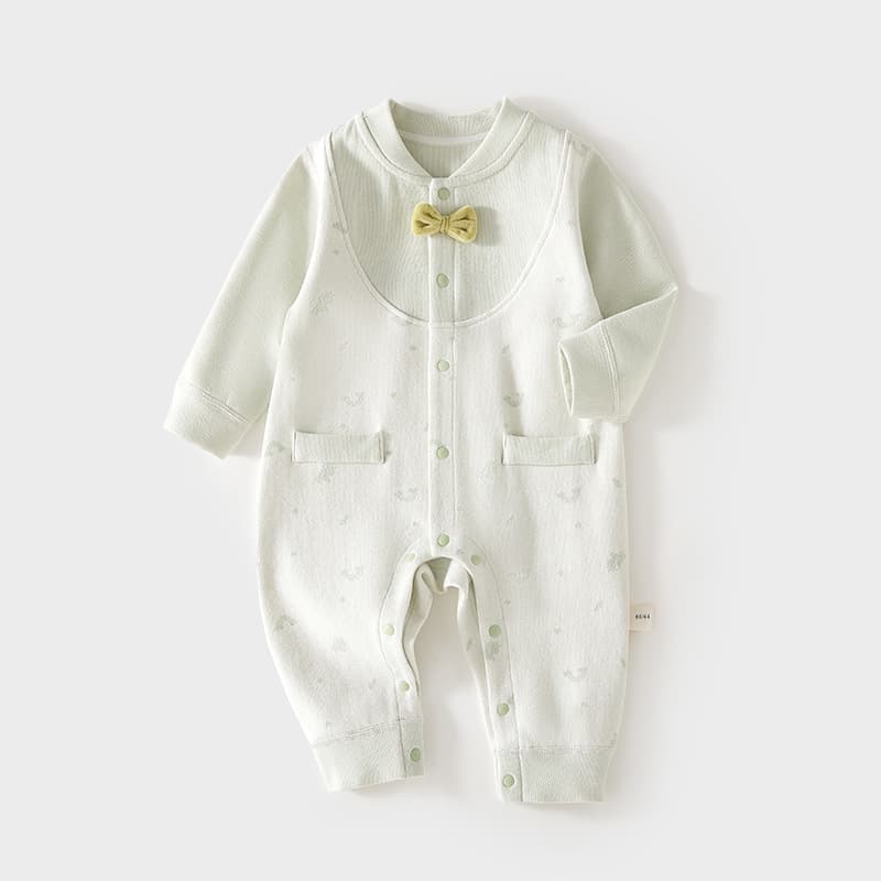 Baby Romper Long Sleeve Newborn Seamless Spring Autumn Soft Velvet Bodysuit with Bow Tie for Boys and Girls Infant Crawling Suit