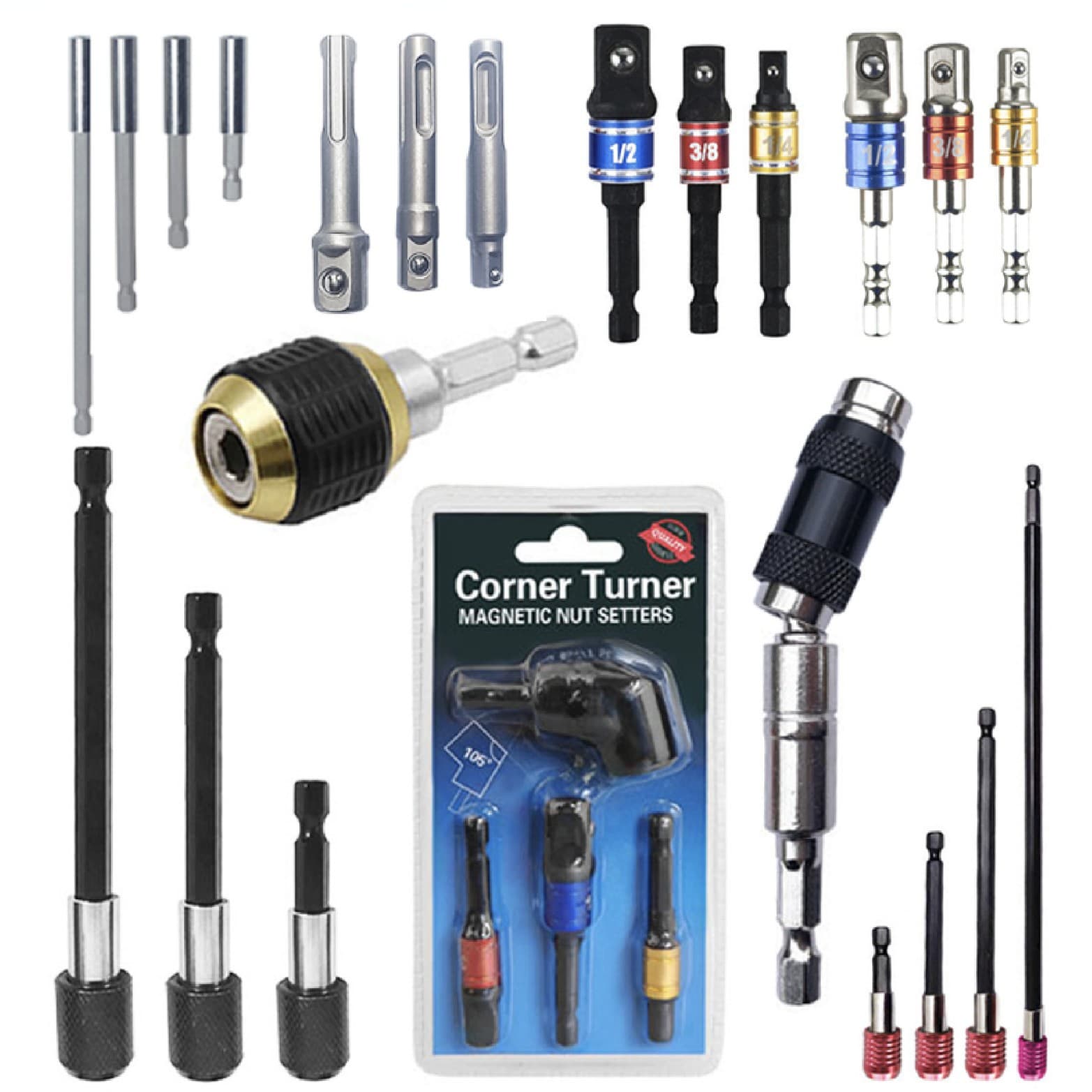 Yunbei 3pcs Colored Connecting Rod AD Beaded Hexagonal Shank Connecting Rod 1/2 1/4 3/8 Electric Drill Sleeve Connecting Rod