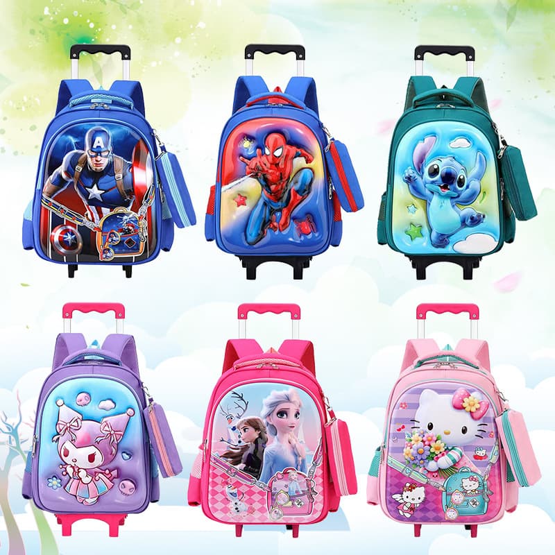 Factory Wholesale Trolley School Backpack for Grades 1-3 Unicorn Cartoon Children's Double-Shoulder Bag Ultra-Light Weight-Reducing Backpack