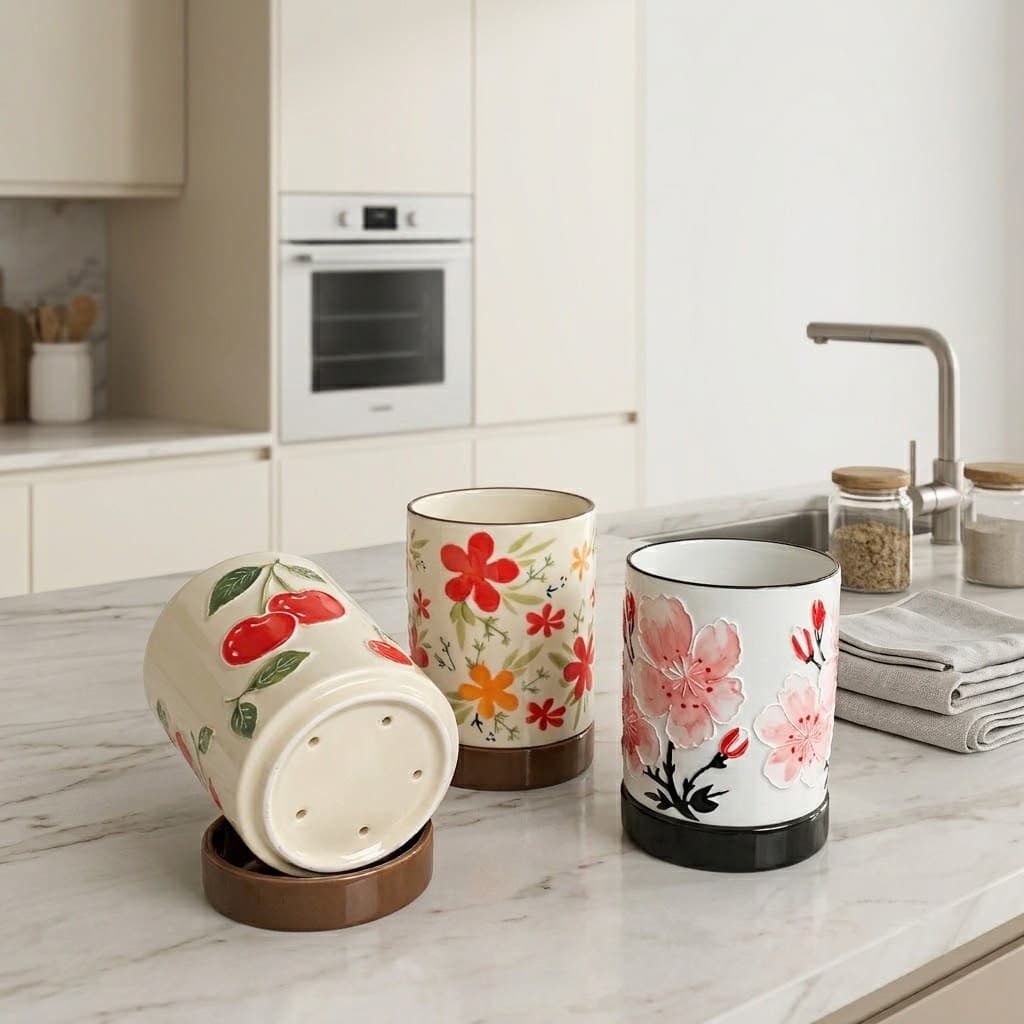 Chopstick Holder, Kitchen Drainage Chopstick Rack, Storage Box, Stylish Ceramic Chopstick Container for Home Use