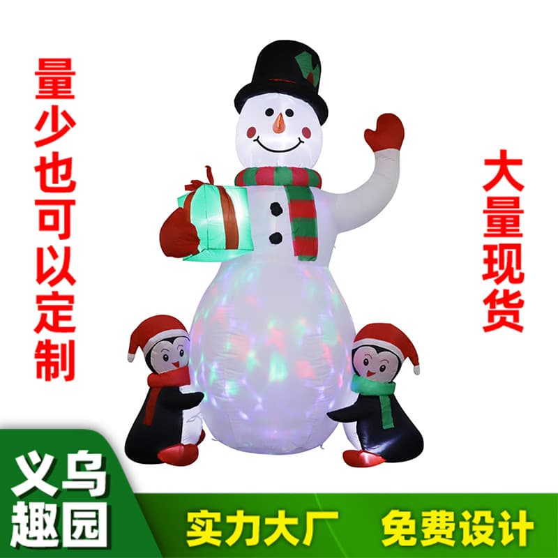 Cross-border Source Halloween Christmas Inflatable Decoration Yard Setup Light-up Christmas Snowman Two Penguins Holding Air Model
