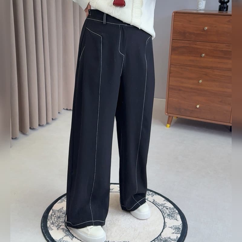 Ziyuan Plus Size Women's Casual Pants 2025 Autumn New Arrival, High Waisted Casual Pants with Topstitching for Chubby Girls 9071