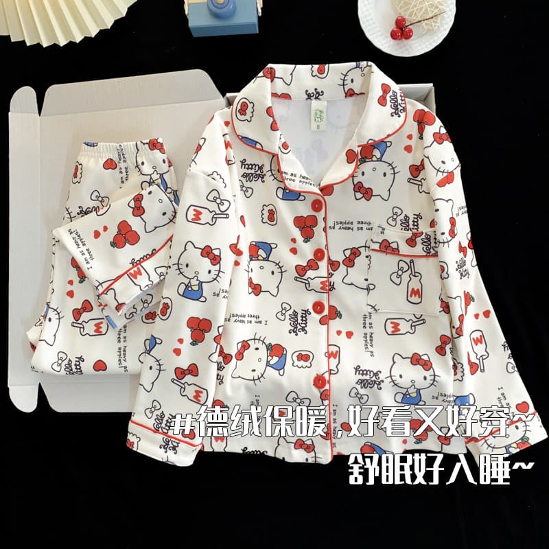 Children's Pajamas Women's German Velvet Warm Suit Cardigan Girls 2025 New Winter Princess KT Cat Girls Home Clothes